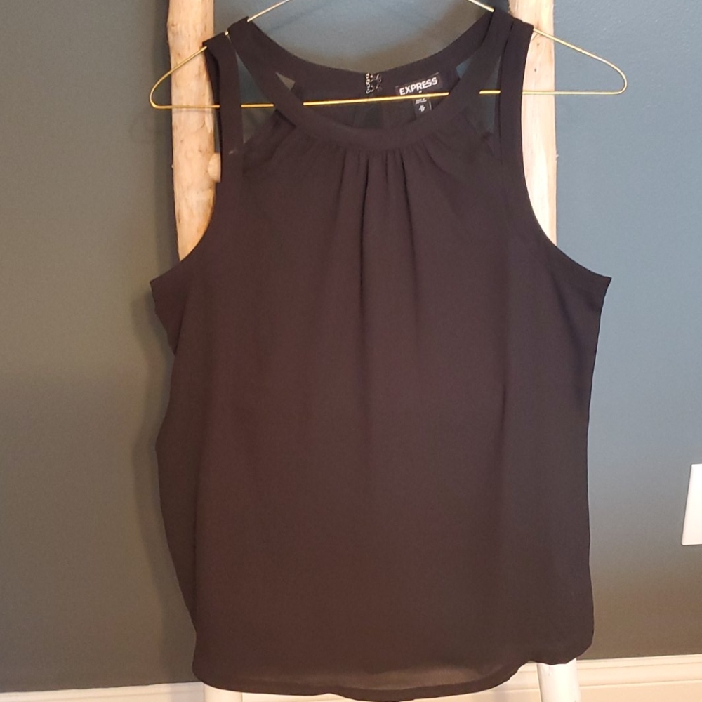 Express black sleeveless blouse high gathered neckline & cut-out shoulder Medium